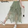 Women 10 Color Asymmetrical Tulle Ball Gown Skirt Elegant High Waist Fairy Mesh A-line Skirt For Spring Summer QT2126
