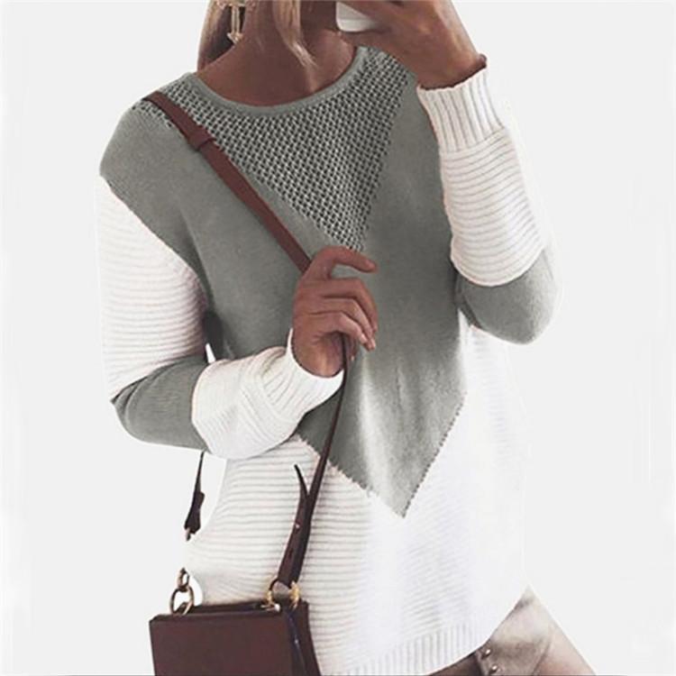 Casual Solid Knit Sweater Ladies V Neck Crew Neck Warm Daily Long Sleeve Blouse