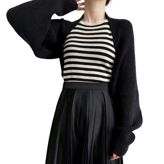 Женский вязаный кардиган-шаль свободного кроя с рукавами «летучая мышь», однотонное вязаное пальто короткого стиля, шаль-пальто для осени и зимы