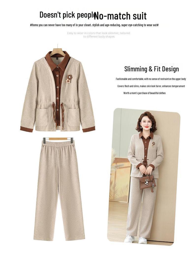 Элегантный весенний спортивный костюм 2025: Комплект из двух вещей свободного кроя для женщин среднего возраста