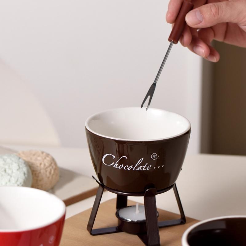 Fondue Pots Set with Fork for Chocolate,Cheese,Candy,Appetizer Tealight Porcelain Melting Pots Ceramic Butter Warmers Set