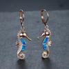 Wish Hot Ocean Wind Series Rose Gold White Gold Blue and White Opal Micro-set White Diamond Seahorse Versatile Earrings