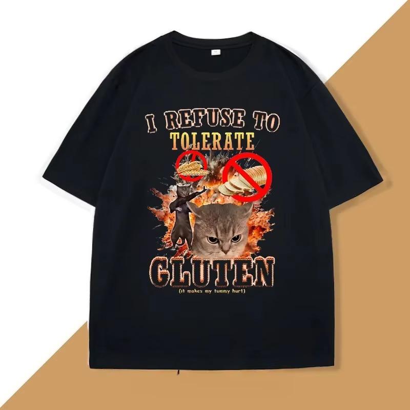 Funny Cat Gluten T Shirt Aesthetic Unisex Short Sleeve I Refuse Intolerance Slogan Meme Usa Streetwear Casual Ladies Tops
