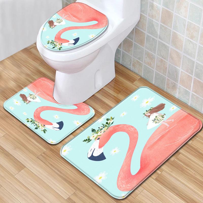 Flamingo Bathroom Toilet Three-Piece Floor Mat Doormat Bathroom Carpet