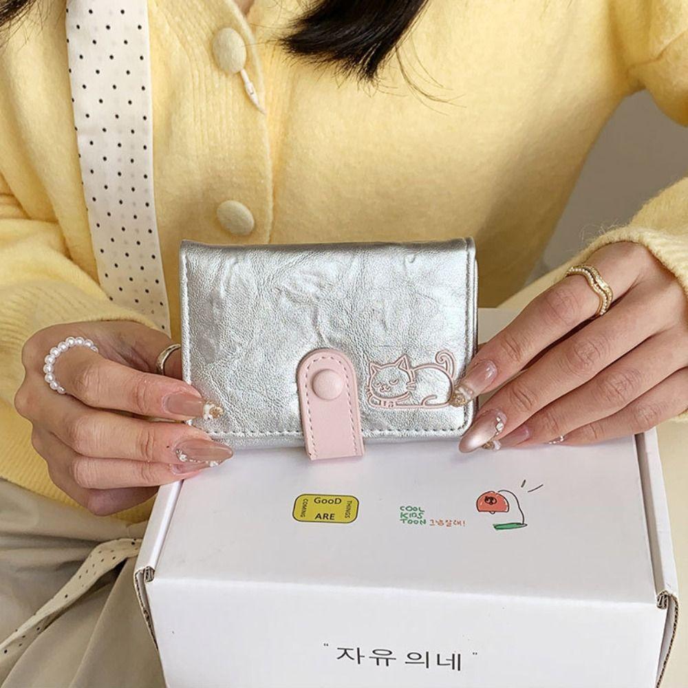 Милый Короткий Кожаный Кошелек PU Кожаный Трехскладной Кошелек Универсальный Кошелек с Принтом Кошки Для Девочек