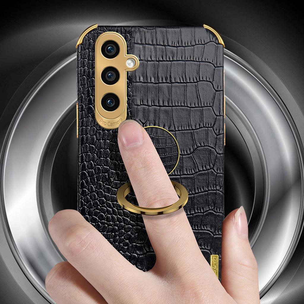 For Samsung Galaxy S24+ Cell Phone Case Crocodile Texture Leather+TPU Back Cover with Ring Kickstand