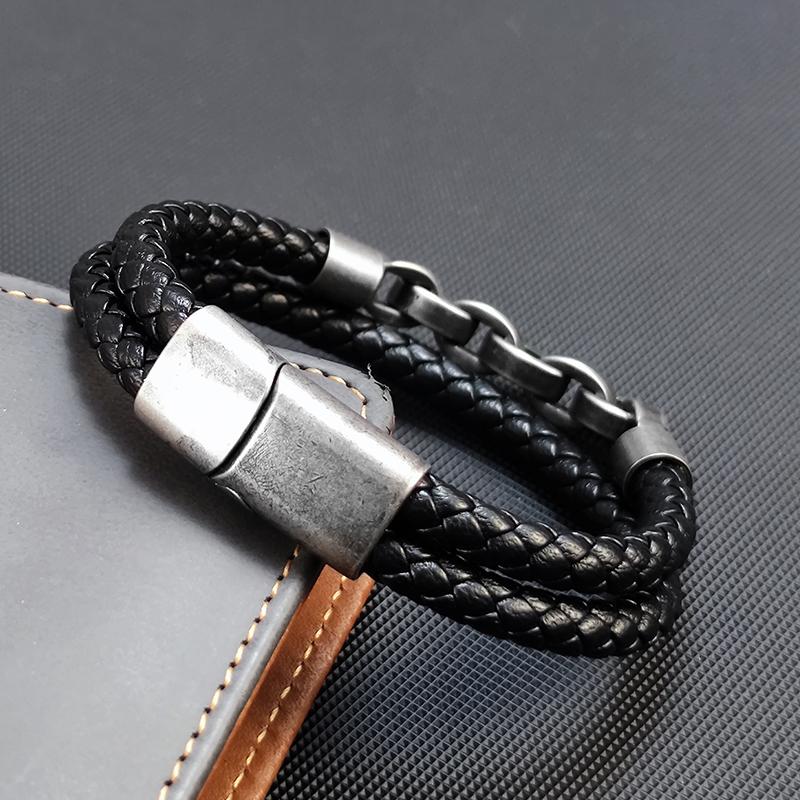 2025 Модный Многослойный Браслет из Нержавеющей Стали с Подвесками Viking Кожаный Браслет Мужской Плетеный Браслет Панк Украшения Аксессуары Homme
