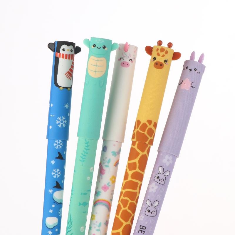 7Pcs Pen Bee Rabbit Giraffe 0.5Mm Colored Pen Core Neutral Pen Cartoon Animals Erasable Gel For Writing School Supplies