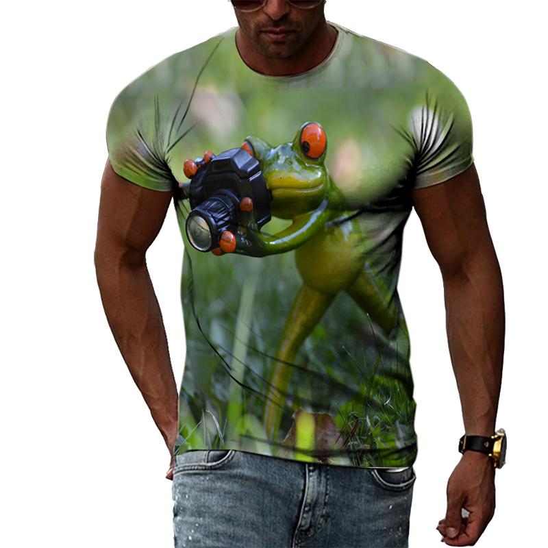 Hip Hop Funny Frog Summer New Men's Personality T-Shirt 3D Printing Creative Trend Short Sleeve Fashion Casual Round Neck Shirt