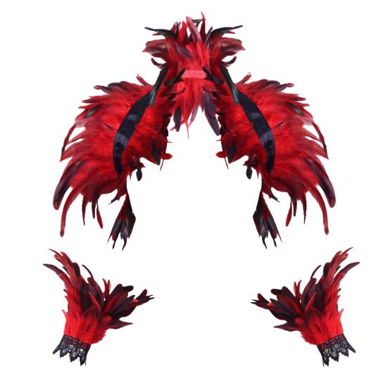 1 комплект, поддельный воротник с кольцом на запястье, готический стиль, перьевая шаль, имитация перьев, ажурное кружево, унисекс, сценическое шоу, Хэллоуин, косплей, шарф на плечо