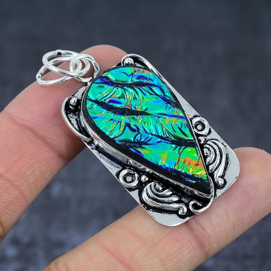 Дихроичный стеклянный драгоценный камень 925 проба серебро ювелирное изделие подарок кулон 2,17" b2D43