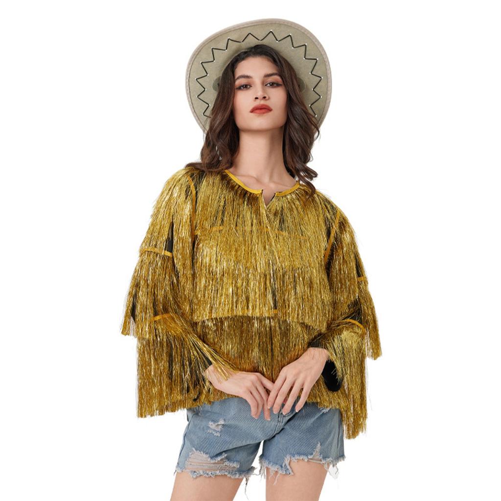 Women's Sequin Fringe Jackets Sparkly Tassel Hem Long Sleeve Open Front Jacket Outerwear