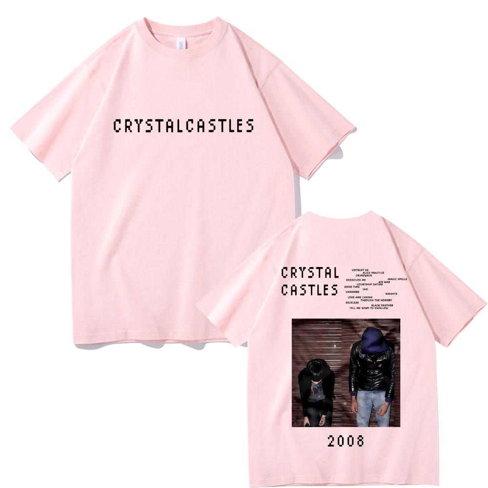 Футболки с двусторонним принтом Crystal Castles для мужчин и женщин, хип-хоп, рок, оверсайз, мужская готическая футболка, мужская винтажная футболка