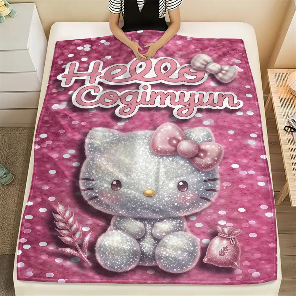 1 шт. Фланелевое одеяло с принтом мультфильма Hello Kitty, Высокое качество, Для всех сезонов, Декор для дома, Тепло и уют, Идеально для рождественских подарков