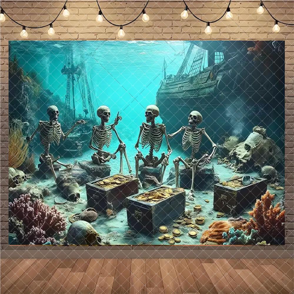 Retro Pirate Theme Treasure Room Gothic Skeleton Background Photography Backdrop Birthday Party Decorations Supplies3825