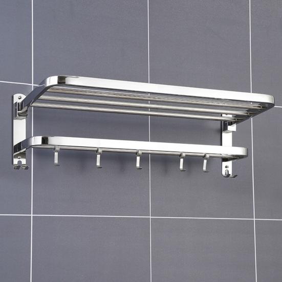 Полка для полотенец Складная Полка для полотенец с Подвижными Крючками Ржавчиностойкая Настенная