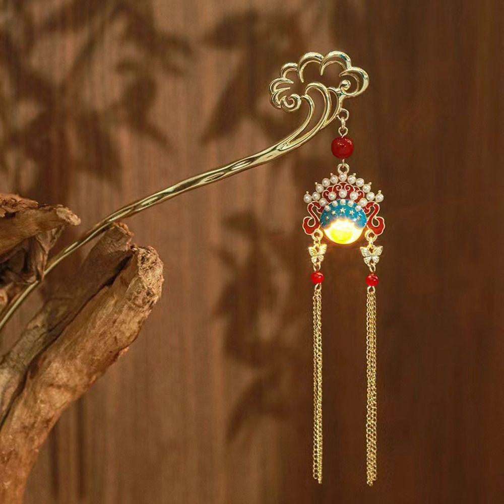 Pearl Glowing Lantern Hairpin LED Light Hanfu Hair Clip Girl Hair Accessories