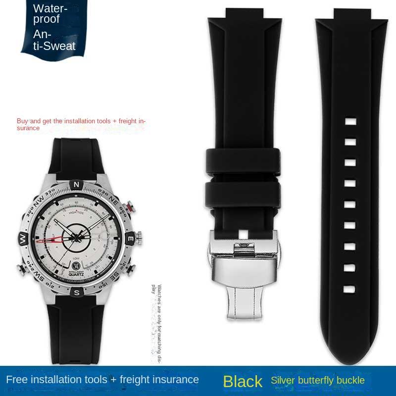 Выпуклый ремешок для часов Силиконовый браслет для timex T2N738 T2N739 T2N720 T2N721 T49706 Ремешок для часов с бабочкой Резиновый ремешок 24X16 мм