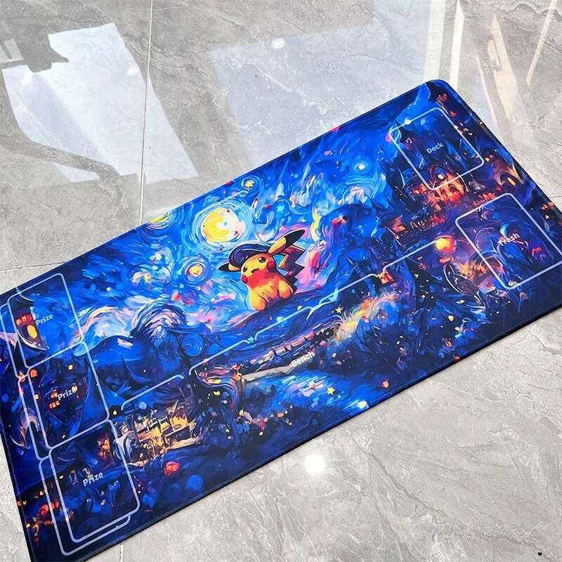 Pokemon Pikachu Starry Night Playmat TCG Card Game Mat AntiSlip Rubber Desk Pad for Trading Card Gaming