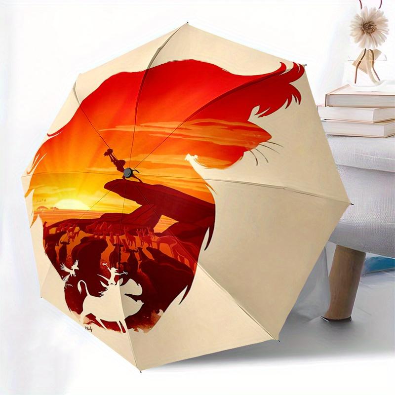 Lion King,Sunset Automatic folding umbrella, 8 ribs portable foldable design, best choice for business and going out, birthday, Halloween, C
