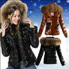 Women Outwear Quilted Winter Warm Coats Collar Hooded Jacket Tops With Belt