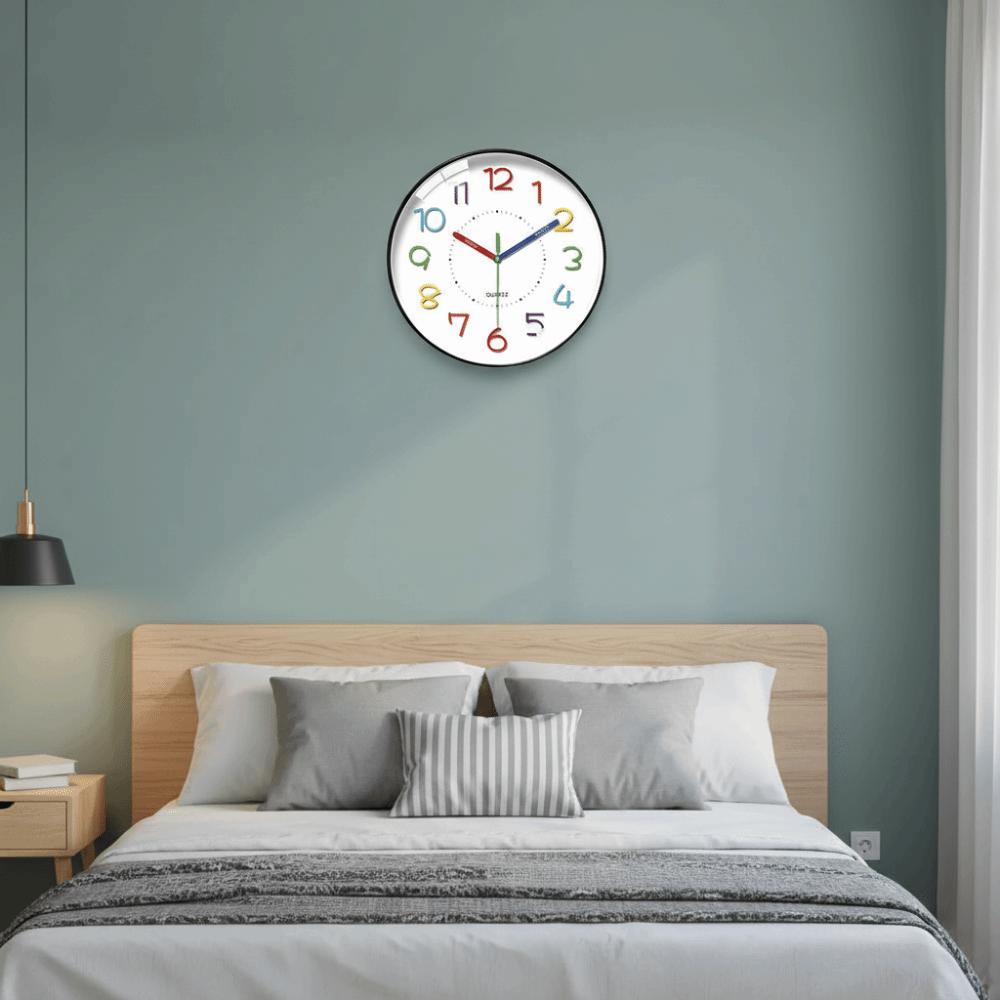 Colorful Early Education Wall Clock Round Digital Pattern Electronic Color Clock Minimalist Mute Learning Wall Hanging Clock