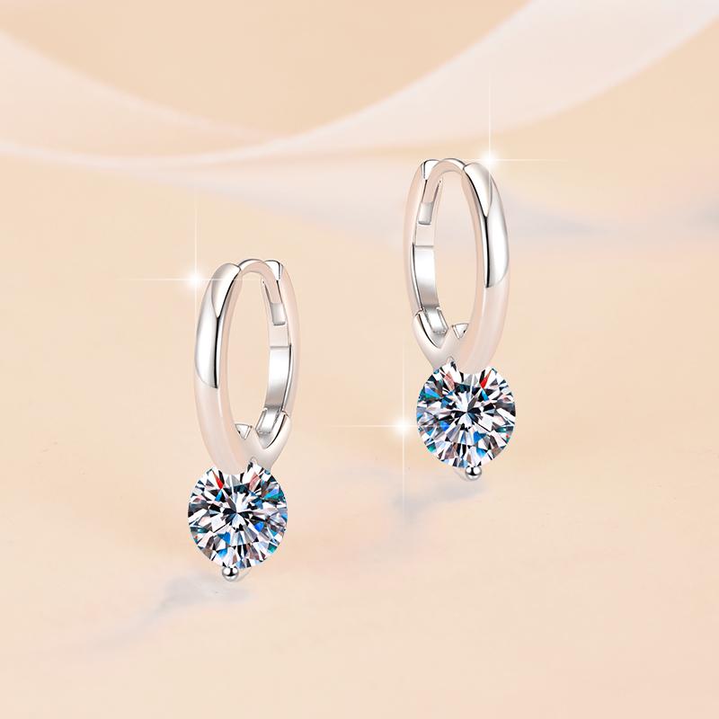 2026 New Style Unique Shape S925 Sterling Silver 1Ct*2 VVs1 Moissanite Diamond Hypoallergenic Hoop Earrings Engagement Gift