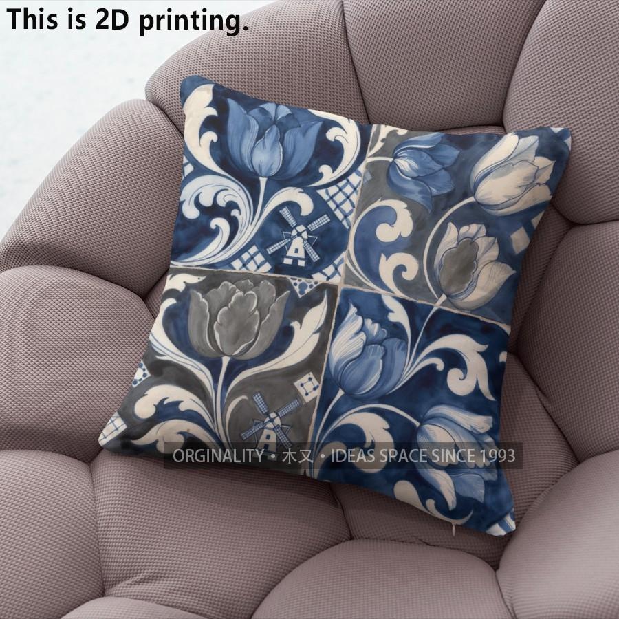 Blue Vintage Floral Pillow Covers Pattern Cushion Cover Suitable for Sofa Bedroom Car Pillow Cover