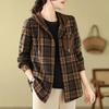 Women's Spring and Autumn Fashion Plaid Hooded Shirt Women Casual Cardigan Loose Coat
