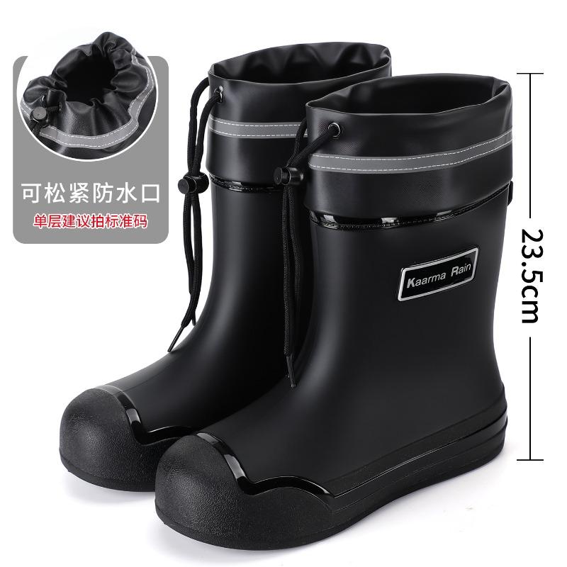 Rain shoes women's outer wear medium tube elastic mouth rain boots flat bottom work nonslip female students sea shoes