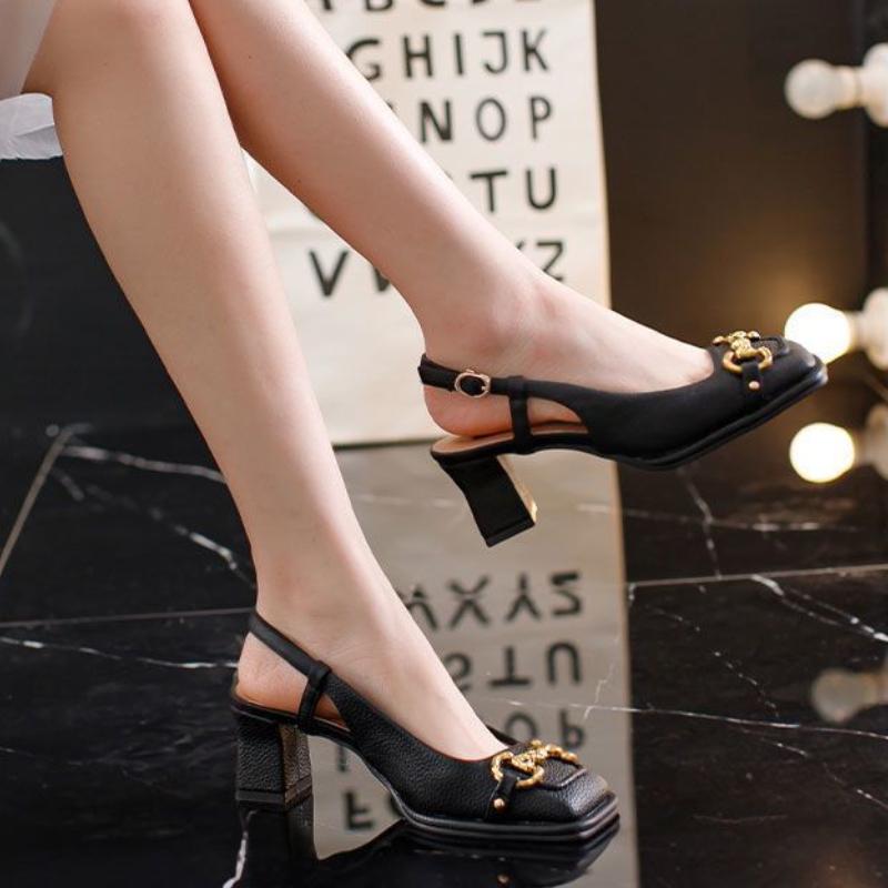 Luxury Women High Heels Square Toe Block Heels Mary Jane French Style Female Sandals Summer Buckle Strap Women Shoes New