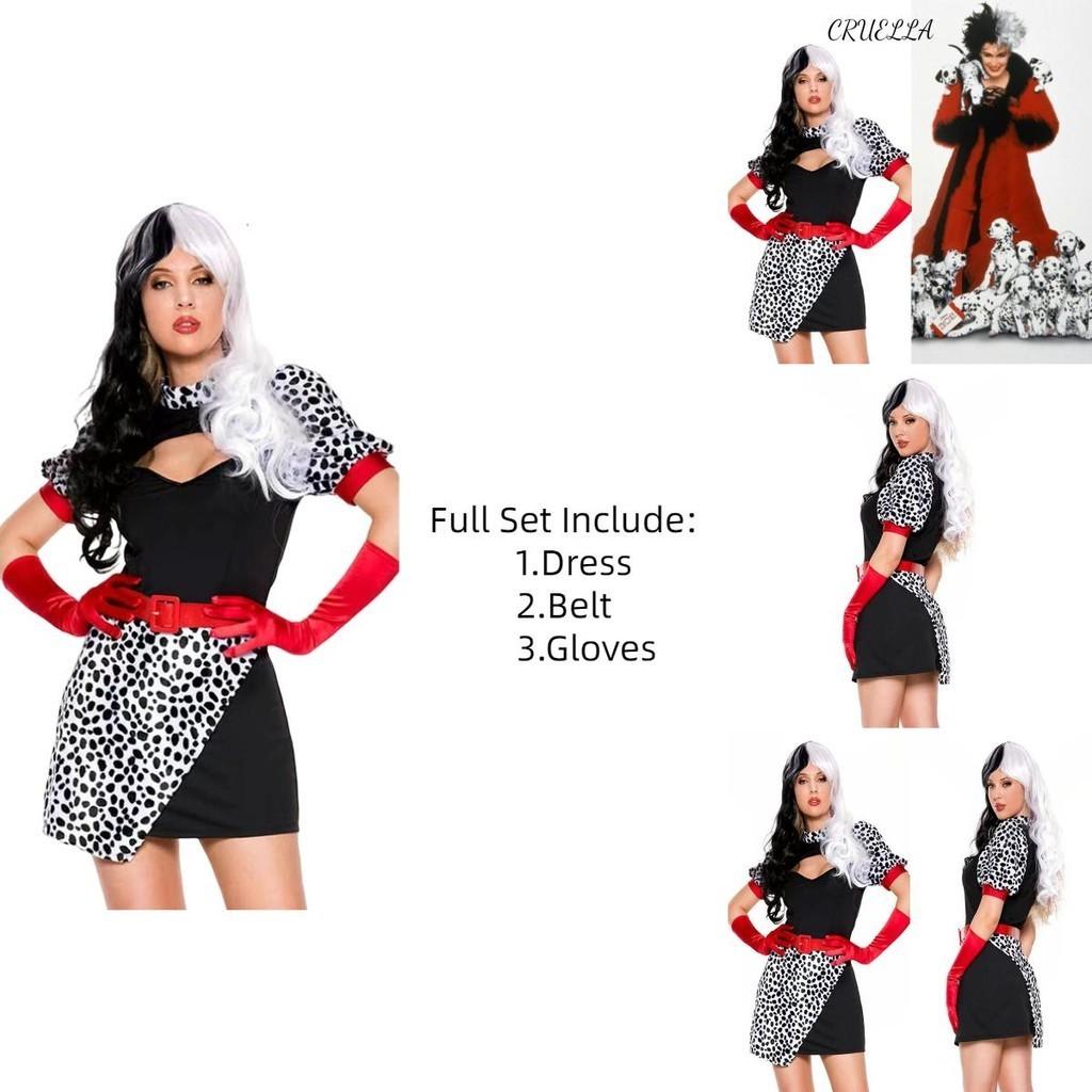 Косплей костюм 101 далматинец для женщин, сексуальное платье злодейки на Хэллоуин