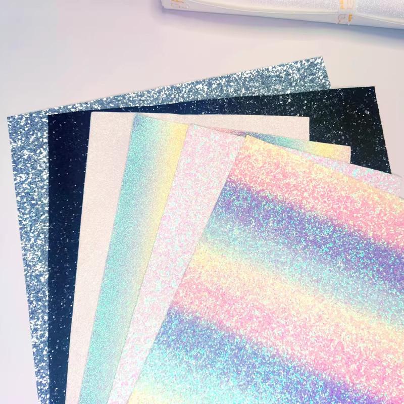 Rainbow Flashing Beadwork Glitter Fabric Set with Thick Fine and Coarse Glitter Fabrics for DIY Beading Tools