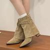 Fashion Eilyken Vintage Design Fashion Belt Buckle Strap Women Ankle Boots Design Pointed Toe Square Heels Shoes Zapatos De Mujes