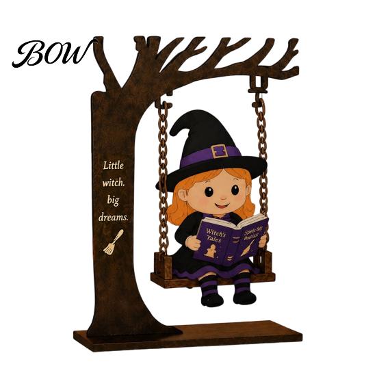 Halloween Celebration Accessories Funny Swing Ornament, Witch/Skeleton/Mummy/Pumpkin Ghost Sitting on Indoor Outdoor Decorations Reading Book Figurine