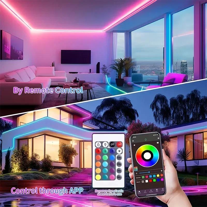 RGB Гибкая светодиодная лента USB Неоновый веревочный свет Пульт Дистанционное управление Приложение Синхронизация с музыкой Смена цвета Декор для игровой комнаты Вечеринки DIY Дизайн
