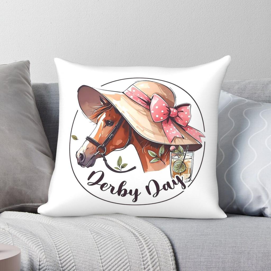 Kentucky Derby Day Horse Racing Pillowcase Polyester Linen Velvet Creative Decor Throw Pillow Case Sofa Cushion Cover Wholesale