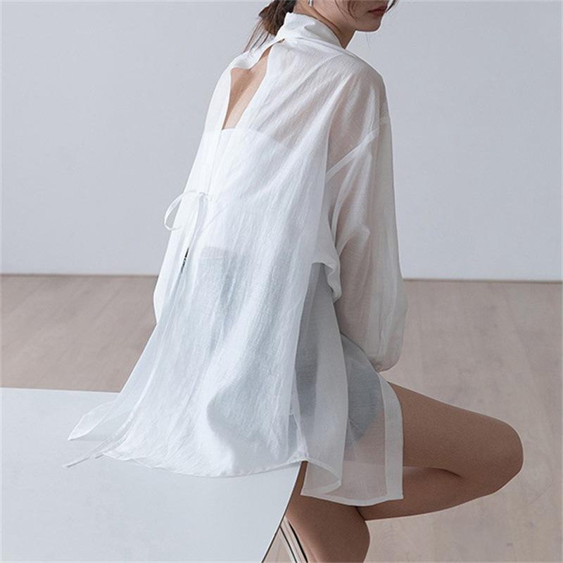 Солнцезащитная рубашка из шифона Tencel, женская дизайнерская рубашка с разрезом на спине Sense Niche, солнцезащитная рубашка