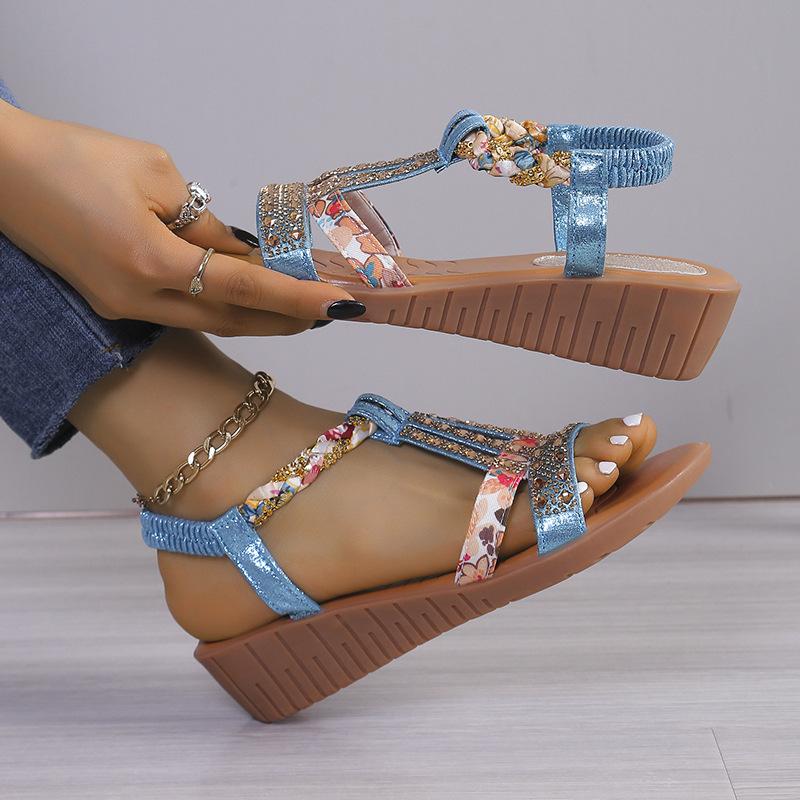 Fashion Shoes for Women Summer 34-43 Women Wedge Bohemia Rhinestones Casual Platform Sandals Female Outdoor Peep Toe Beach Shoes