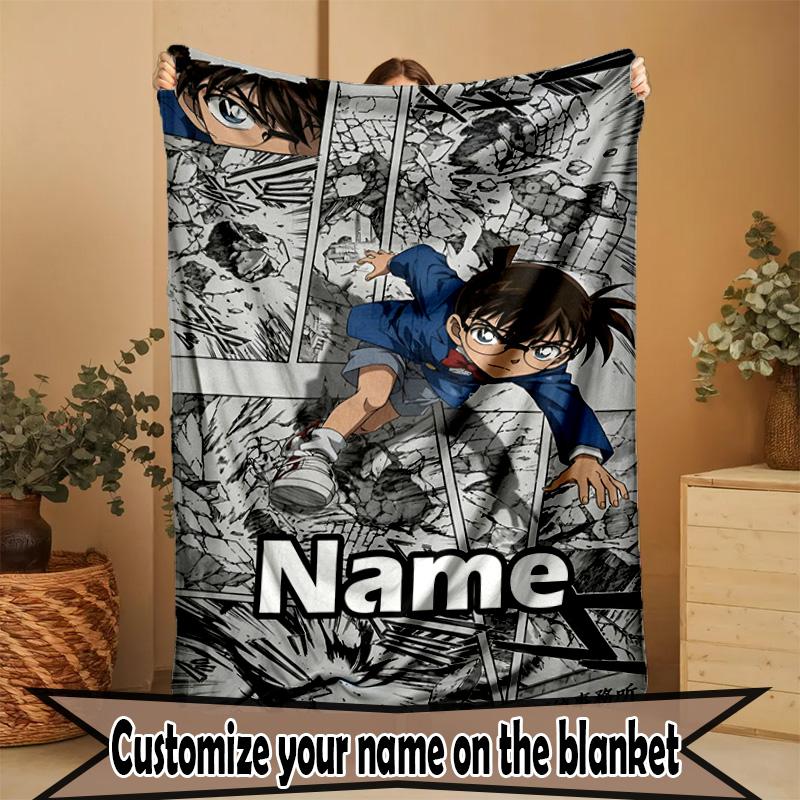 Custom Name Personalized Detective Conan Print Blanket, Home Decor, Bedroom, Sofa, Camping, Couch, Gifts for Birthday ChristmasEnthusiasts