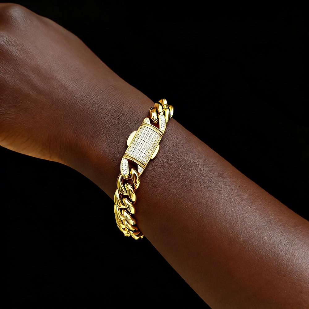12MM Width Stainless Steel Miami Cuban Link Bracelet Iced CNC Inlay Cubic Zirconia Hip Hop Jewelry for Men Women Wholesale