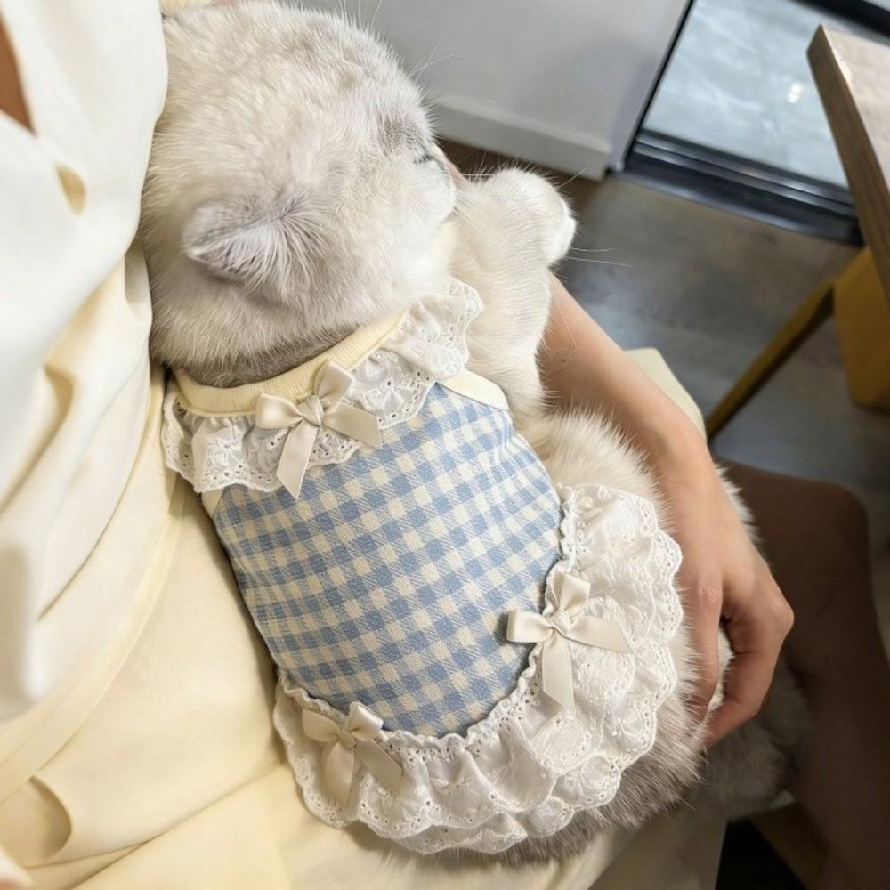 Breathable Pet Lace Skirt Thin Cat Checkered Clothes Casual Style Pet Dog Vest Summer Season