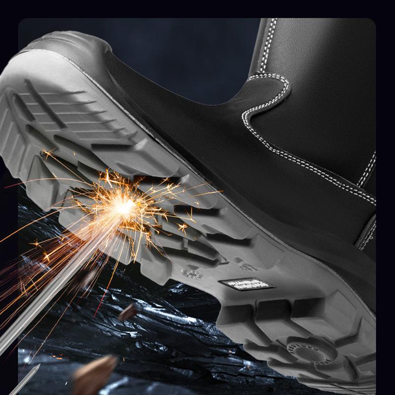 Puncture-Proof Work Boots Safety Steel Toe Shoes Men Mid-Calf Boots Men Safety Shoes Work Leather Protective Boots Waterproof