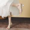 2025 Summer New Transparent Sandals Women's Medium Heel Thick Heel Crystal High Heels Fairy Style Word with Cool Slippers