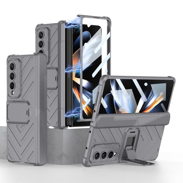 Magnetic Hinge Full Protection Kickstand Front Tempered Glass Phone Cover For Samsung Galaxy Z Fold 4 Case Shockproof Armour