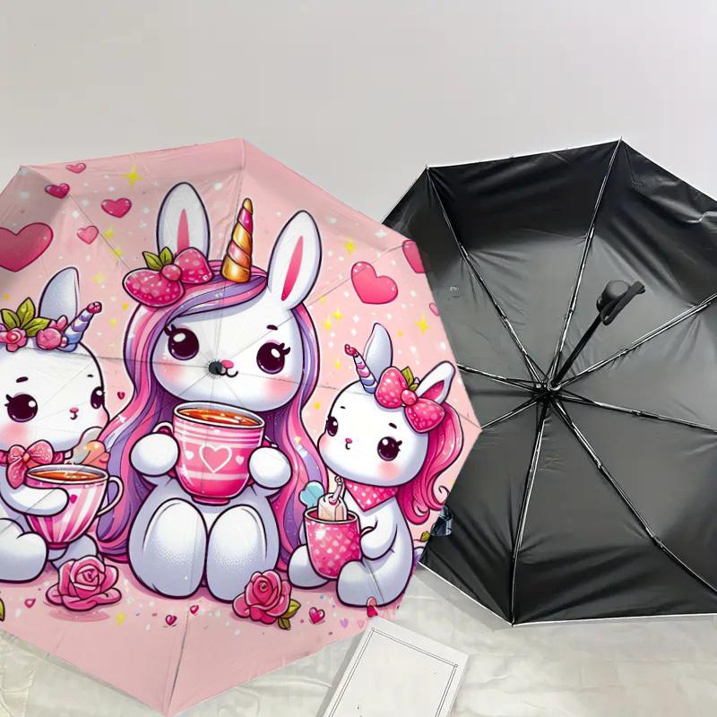 1pc Unicorn Bunny Tea Party Umbrella with Plastic Handle,Suitable for All Seasons Home Travel Outdoor UmbrellaDD906