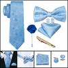 Mens Necktie Bowtie Tie Clip Boutonniere Set 5 Styles Silk Blue Ties for Wedding Formal Barry.Wang