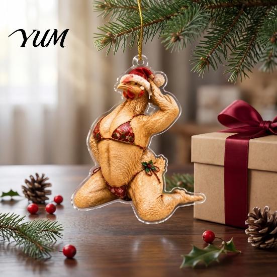 Christmas Tree Decorations Bikini Ornaments, Quirky Santa Claus Dachshund Highland Cow Hanging Decoration, Hilarious Decor Acrylic Pendant for