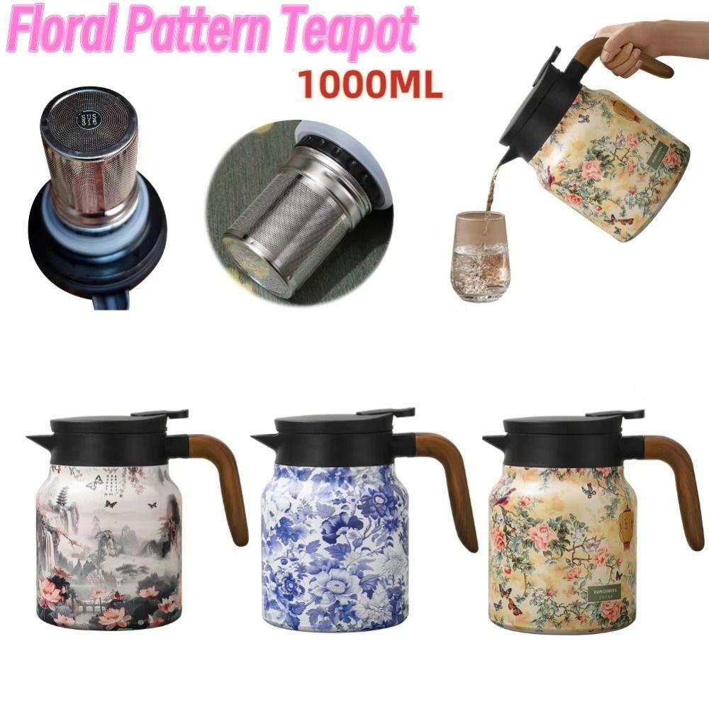 Drip-Proof Vintage Floral Tea Thermos Stainless Steel Stewed Tea Maker Tea Kettle Kitchen