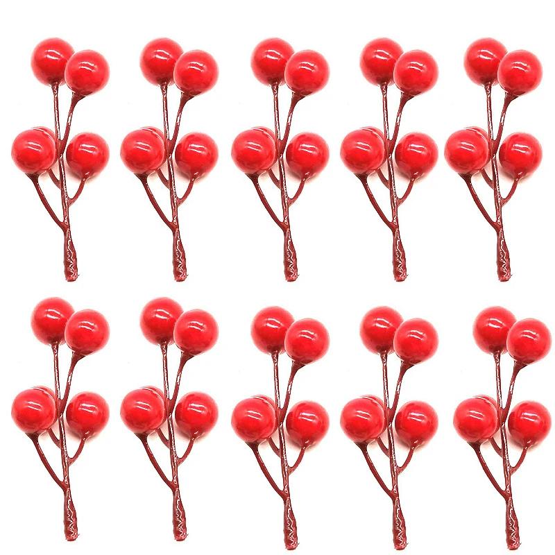 10pcs Christmas Artificial Berries Branches Decor Fake Flowers Plant for Xmas Tree DIY Holiday Wreath Craft Home Party Ornament